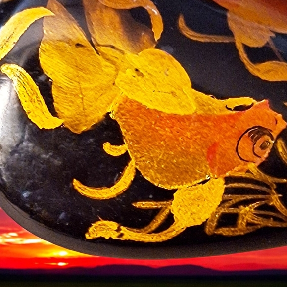 OOAK! Hand Painted Koi Fish On Polished Semiprecious Onyx Stone!